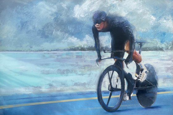 'Against the Clock III' Cycling, Road Bike, Road Race Oil Painting.