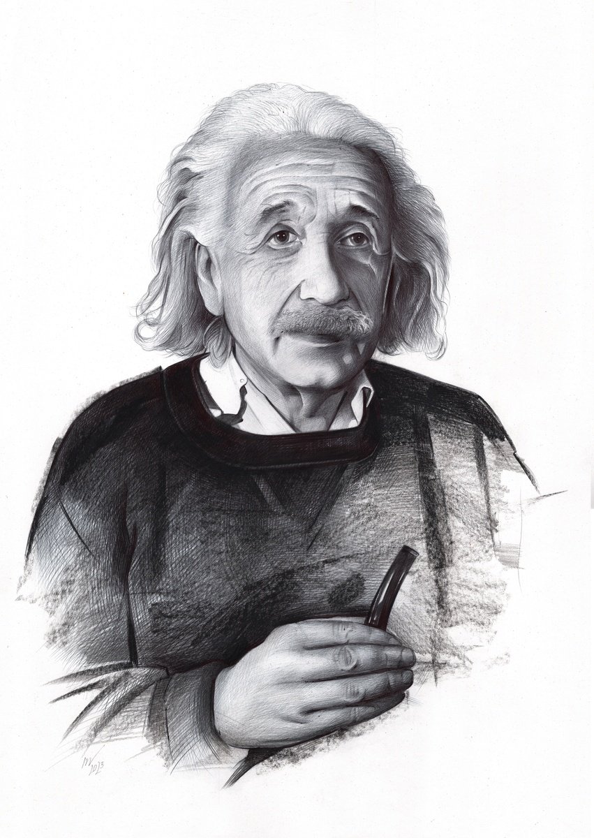 Photorealistic Portrait Drawing By Daria Maier, 14 X 20, Albert Einstein, Original Artwork