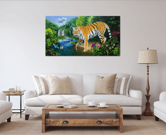 Tiger near the waterfall