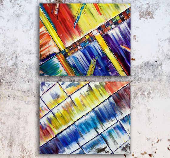 "Build Me Something" - Special Price + FREE USA SHIPPING - Original Large PMS Abstract Diptych Oil Paintings On Canvas - 30" x 48"