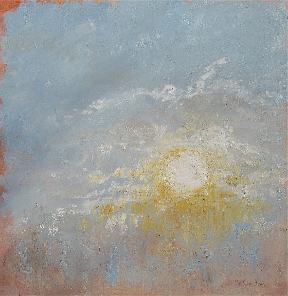 Expressive Landscape Oil Painting By Sherry Edmondson, 28 X 28", Apricity -Warm Winter Sun, Original Artwork