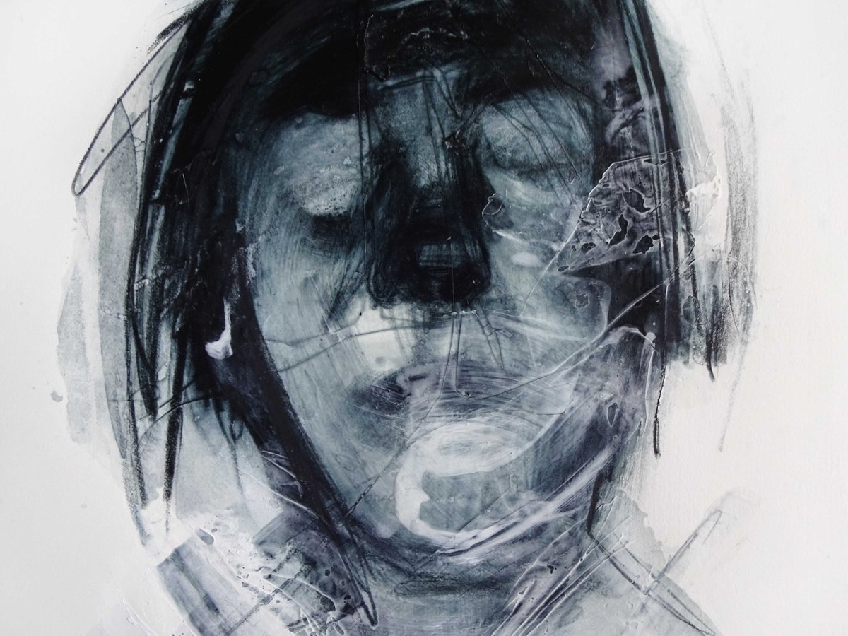 Expressive Portrait Drawing By Cynthia Gregorova, 14 X 18, Untitled 15, Original Artwork