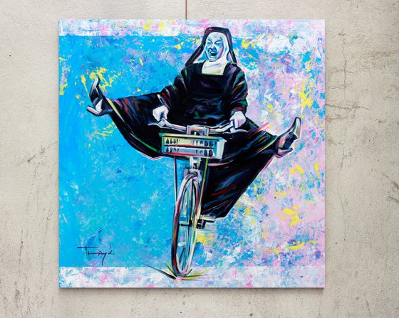 Bicycle. Bike. Nun with a bicycle,