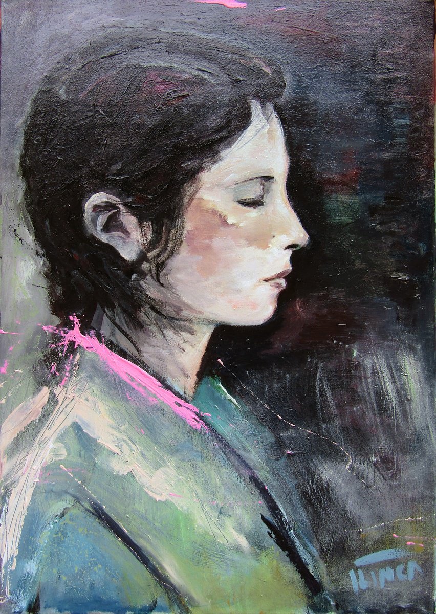 Impressionistic Portrait Acrylic Painting By Catalin Ilinca, 18 X 26, L