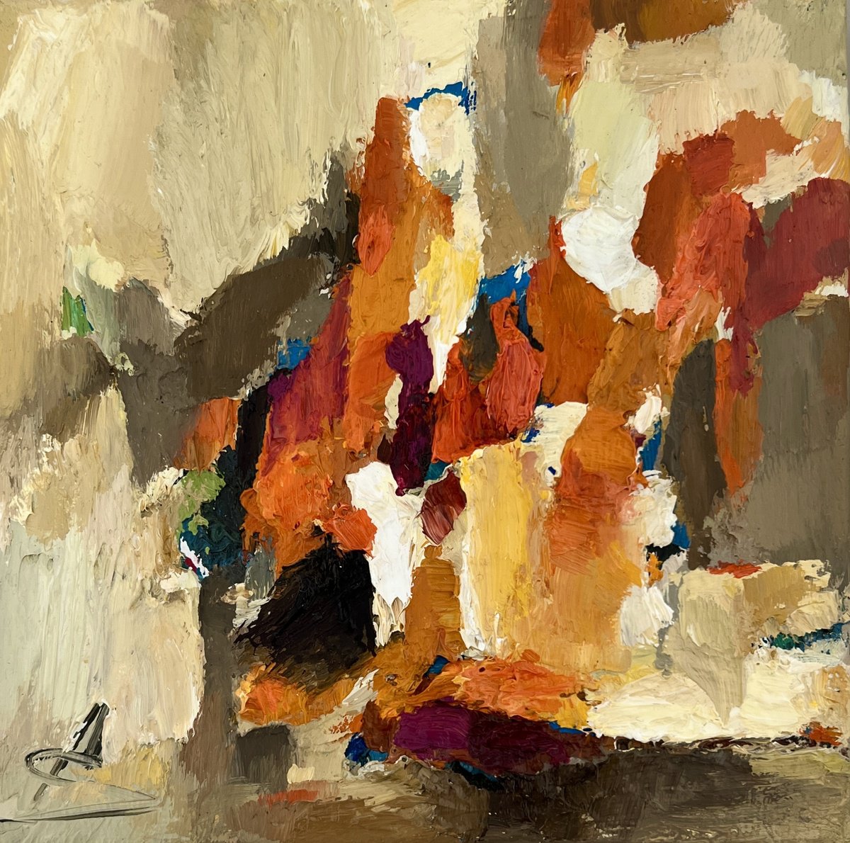 Abstract Oil Painting By Ana Saut, 8 X 8, Reflection, Original Artwork