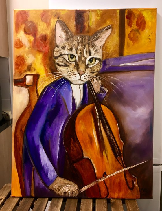 Cat  Troy as an Cellist inspired by portrait of Amedeo Clemente Modigliani