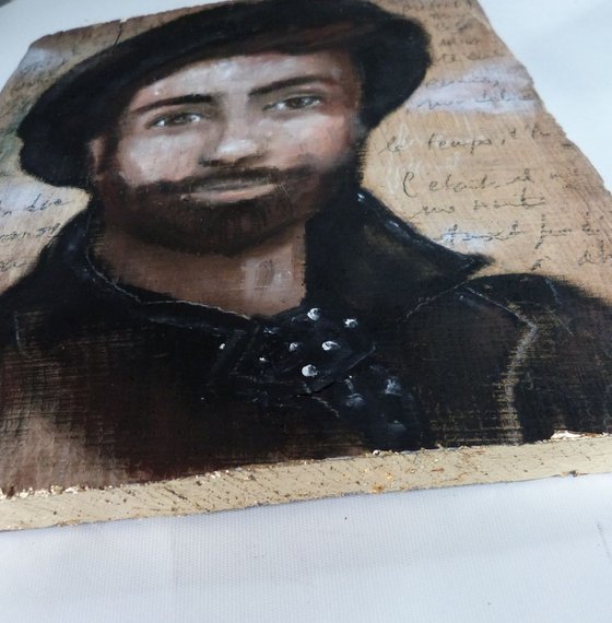 Painted wood, man with a beret "Artist's eye".