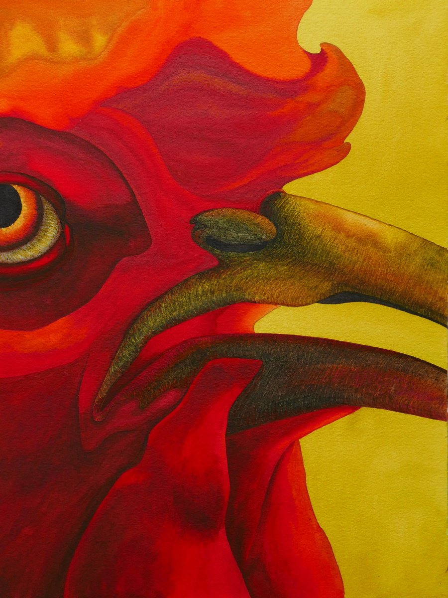 Impressionistic Animal Watercolour By Karina Danylchuk, 12 X 16", Rooster In The Fire. Part 1, Original Artwork