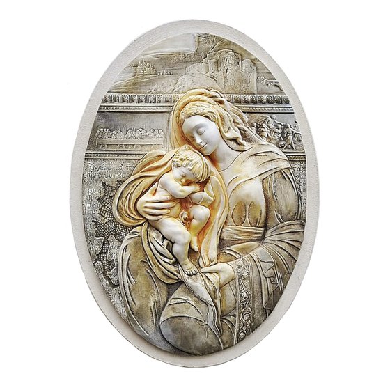 MADONNA WITH CHILD Sculpture bas-relief oval 3/9
