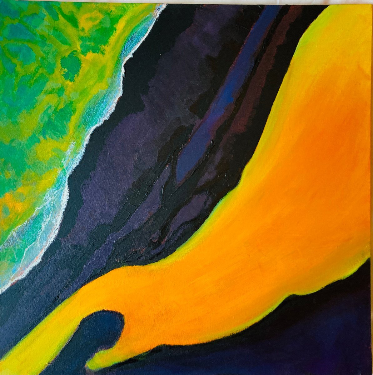 Impressionistic Landscape Acrylic Painting By Phil Randles, 25 X 25", The Yellow River Iii, Original Artwork