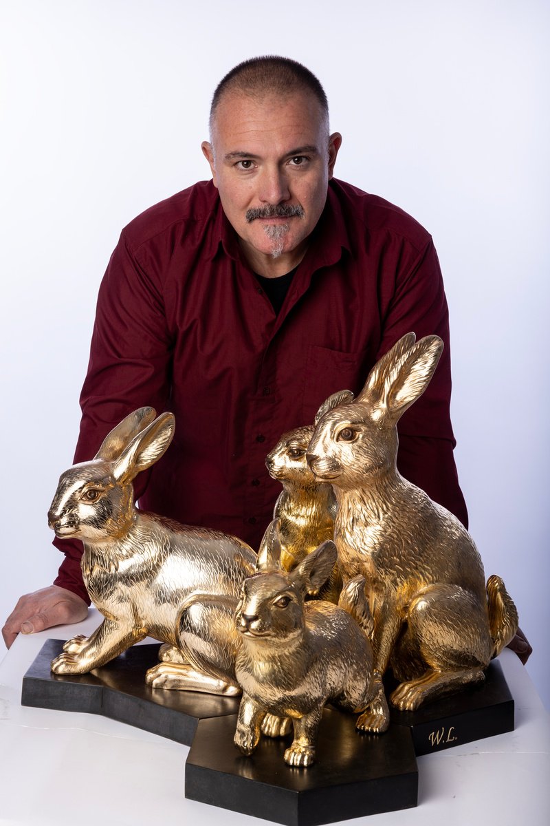 Photorealistic Animal Bronze Sculpture By Krasimir Krastev, 24 X 24", Rabbit Family, Original Artwork