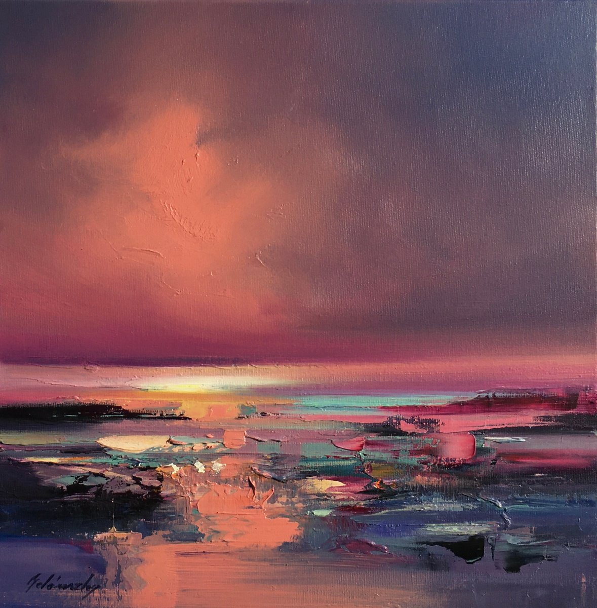 Impressionistic Landscape Oil Painting By Beata Belanszky Demko, 16 X 16, Silk Touch Ii, Original Artwork