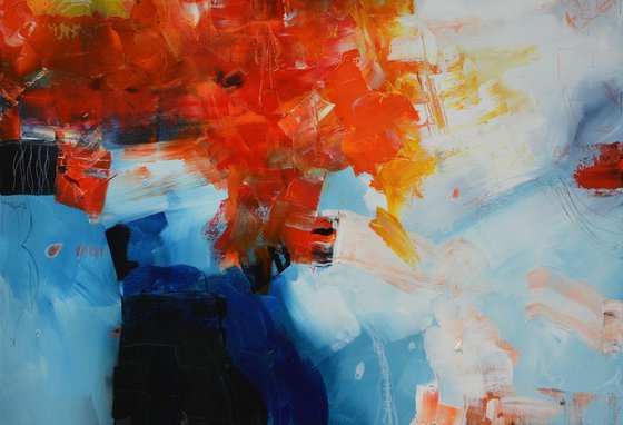 Confession in Blue - red, blue abstract painting