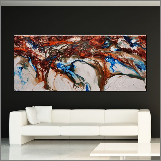 Blu Coast 240cm x 100cm Blue Oxide Cream Abstract Art