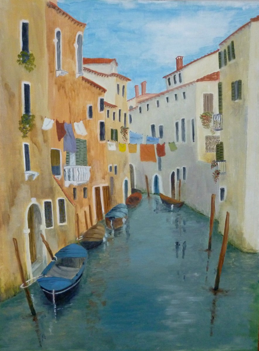 Impressionistic Landscape Oil Painting By Maddalena Pacini, 12 X 16", Off The Grand Canal, Venice, Original Artwork