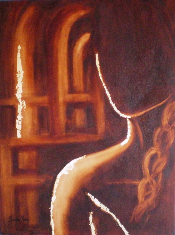 Gold Light, Gold Leaf, Monochrome, Figurative, Oil Painting