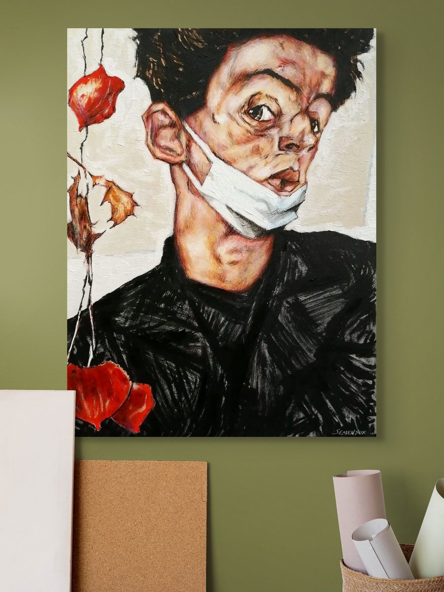 Expressive Oil Painting , Egon Schiele Style Man In Mask By Evgen Semenyuk, 12 X 16, Artwork For Sale On Artfinder
