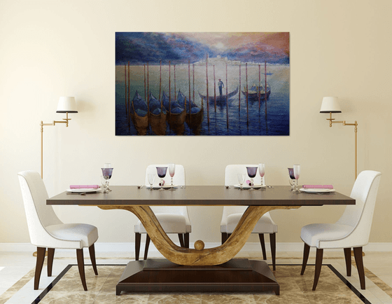 Venetian Golden Gondolas: linen, oil