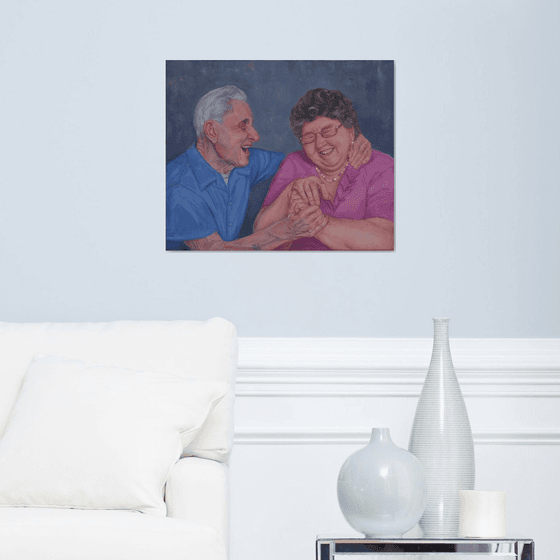 Love and laugh through the years, The story of happy couple, Couple portrait Painting