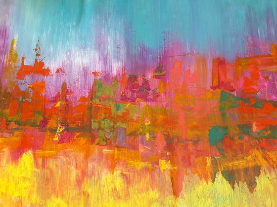 November rain - XXL colorful abstract landscape