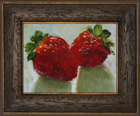 Strawberry... framed / FROM MY A SERIES OF MINI WORKS / ORIGINAL OIL PAINTING