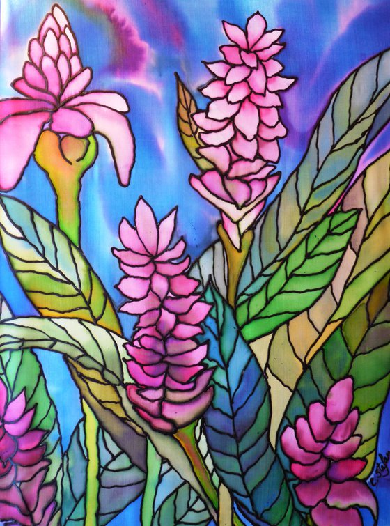 Tropical Flowers (Painting on Silk)
