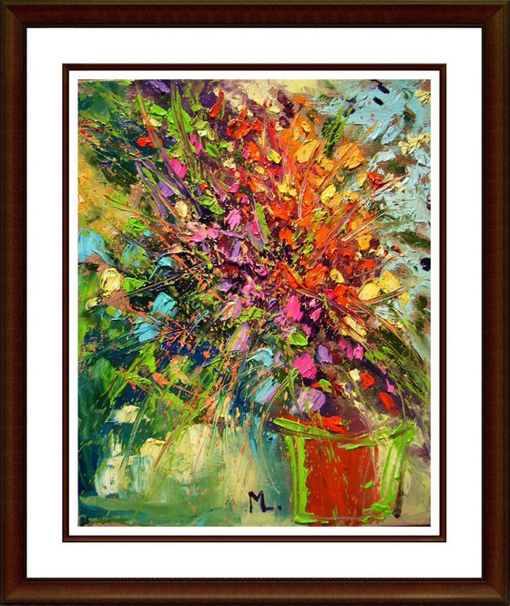 FOR ALL :) " SPRING FLOWERS "  ABSTRACT original OIL painting St. Patrick's Day CITY palette knife GIFT MODERN URBAN ART OFFICE ART DECOR HOME DECOR GIFT IDEA