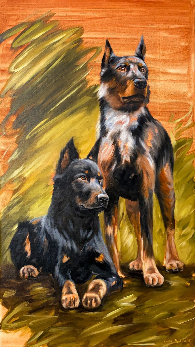 Expressive Animal Oil Painting By Lena Med, 18 X 31", Special Plans, Original Artwork