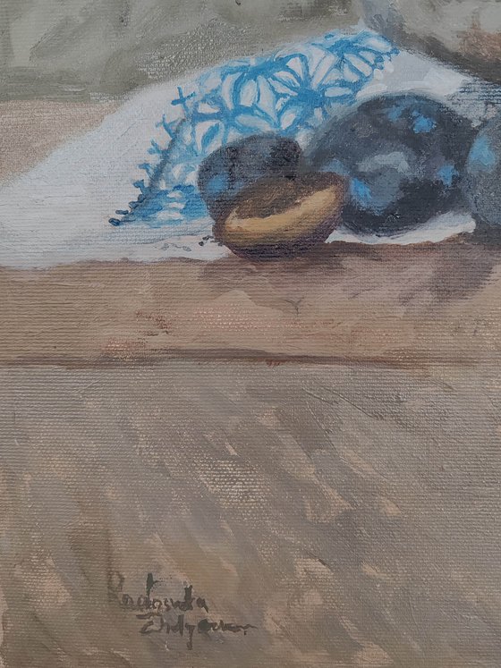 Plums, rosemary and drapery