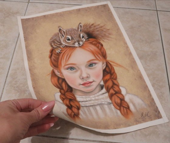 "Little girl with squirrel"