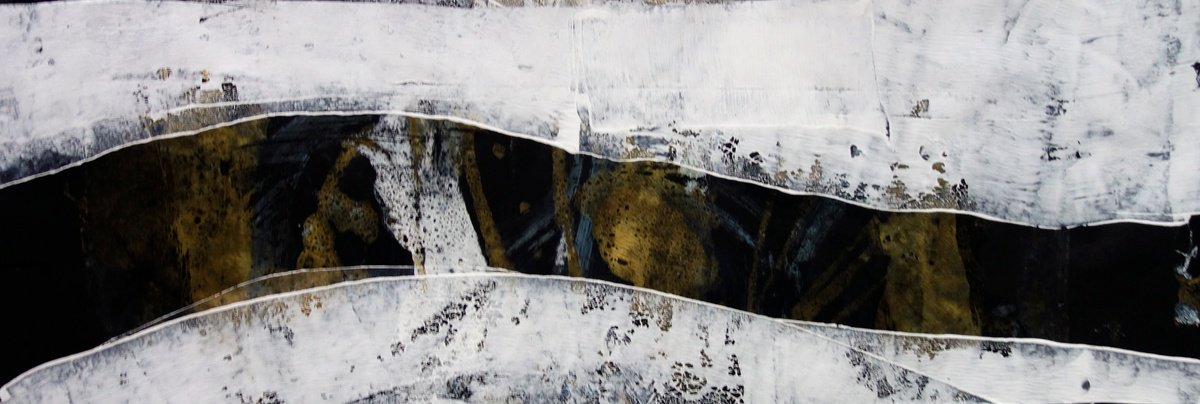 Abstract Landscape Oil Painting By Elizabeth Anne Fox, 23 X 8, Snow River 3, Original Artwork