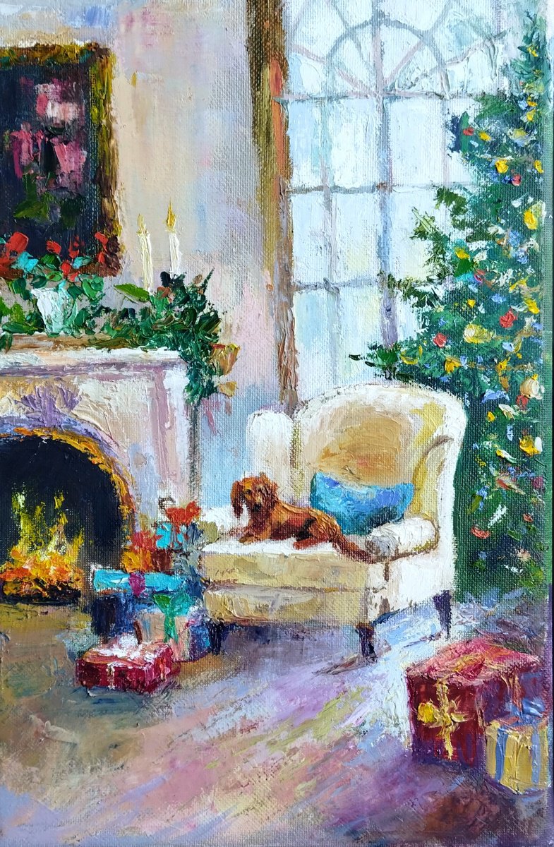 Impressionistic Abstract Oil Painting By Ann Krasikova, 8 X 12, Christmas Time 2, Original Artwork