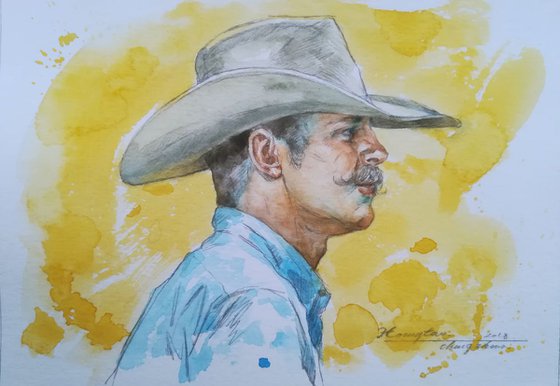 watercolor  painting portrait of cowboy #180715