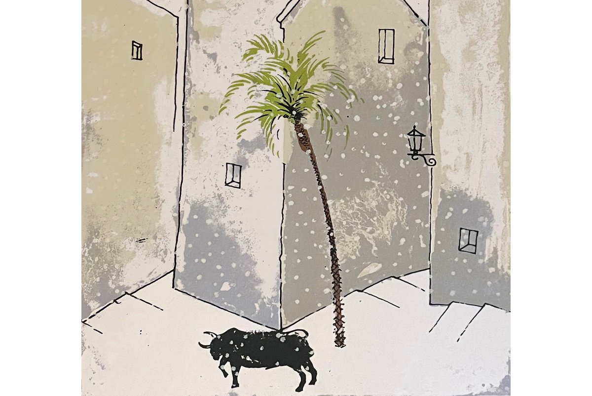 Animal Screenprint By Graham Cooke, 8 X 12, Bull In Snow, Original Artwork