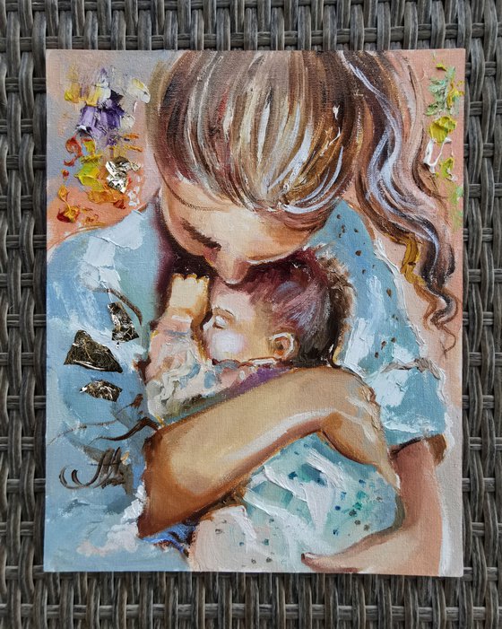 Mother and Child Original Artwork, Emotional Family Portrait