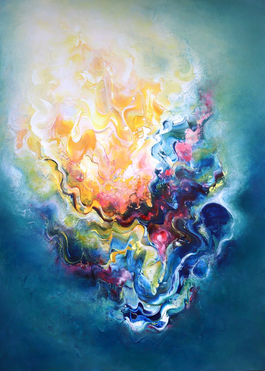 Abstract Acrylic Painting By Tam Chianta, 20 X 28", Fit To Burst, Original Artwork