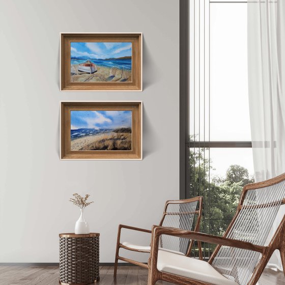 Set of 2. Boat on the beach