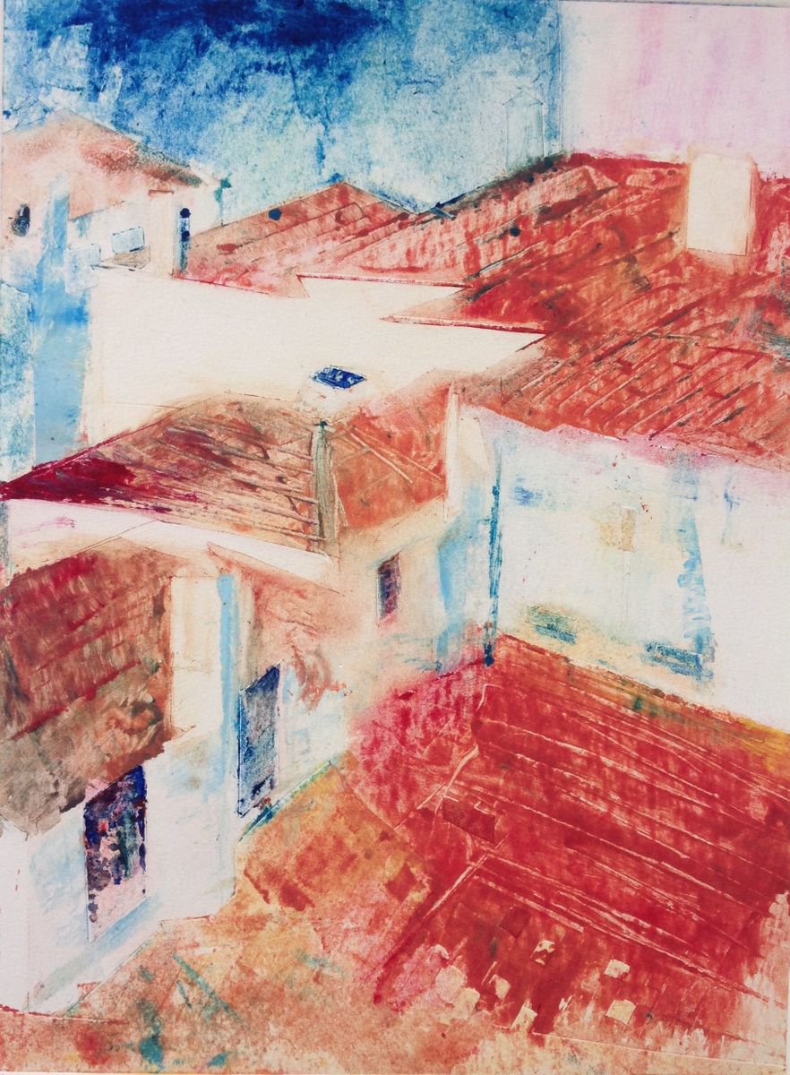 Abstract Limited Edition Print , Funchal Rooftops 1 By Sandra Haney, 15 X 22, Artwork For Sale On Artfinder