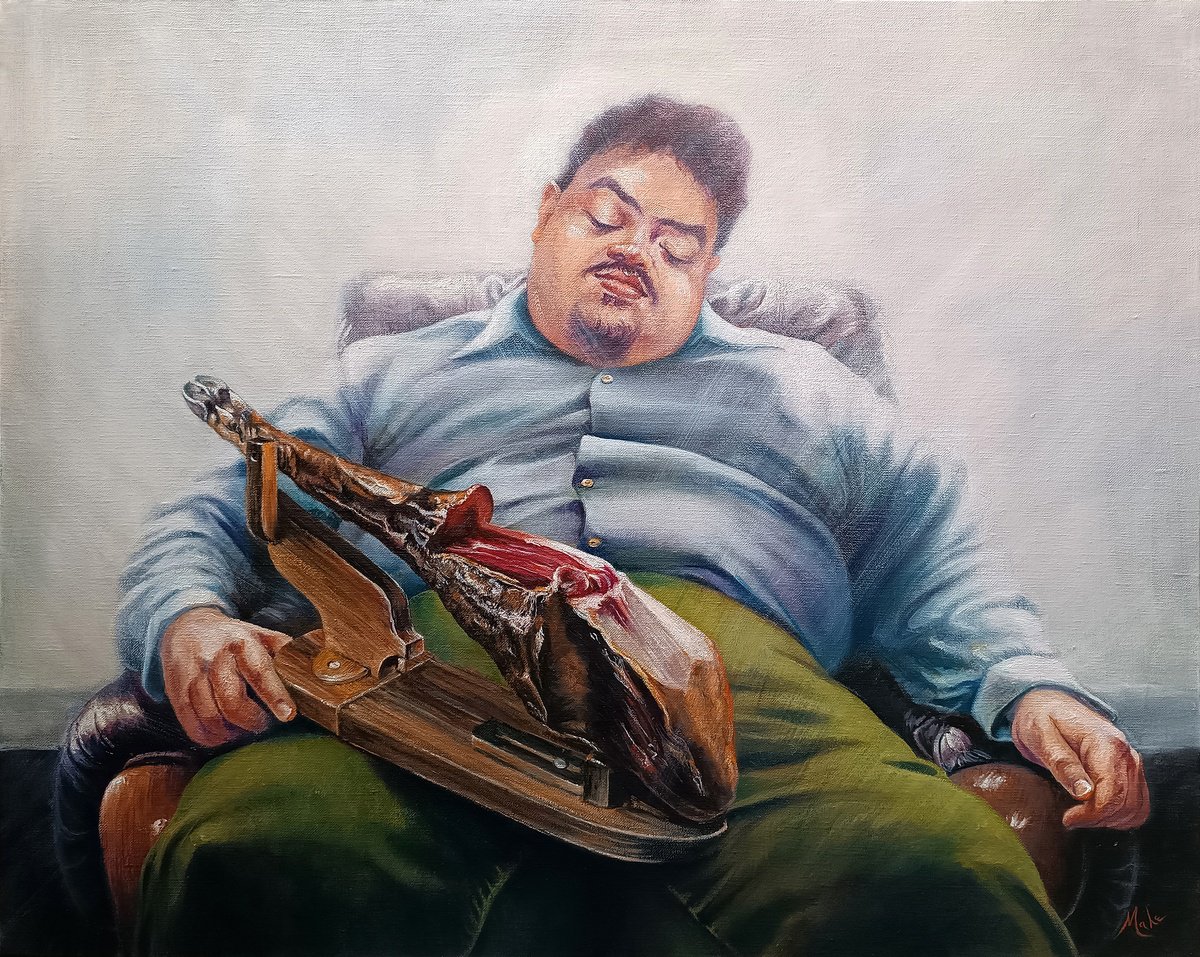 Expressive Portrait Oil Painting By Isabel Mahe, 32 X 26, Pata Negra, Original Artwork