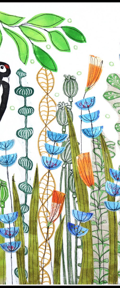 Woodpecker and Flowers by Mariann Johansen-Ellis