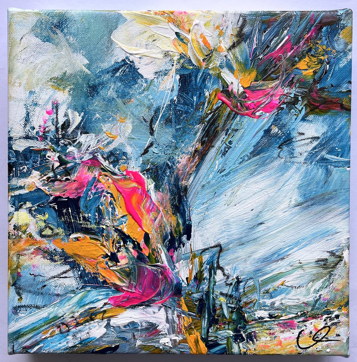 Expressive Abstract Acrylic Painting By Maria Bevilacqua-Fischer, 12 X 12", Daydreaming Iii, Original Artwork