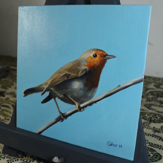 Robin on a Wire, Bird Artwork, Animal Art Framed