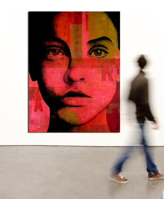 XL Painting - Pop Art Girl - Neon Squares - 150x200cm - Ronald Hunter - 06N