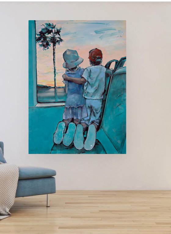 Sky is pink outside the window