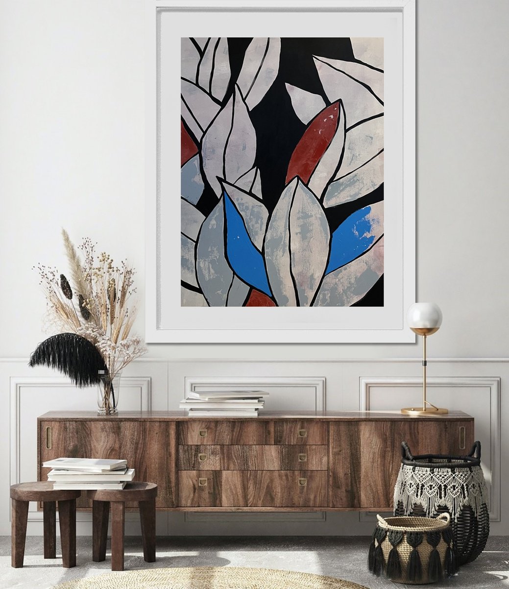 Illustrative Botanical Acrylic Painting By Nick Molloy, 35 X 43", Afternoon Time, Original Artwork