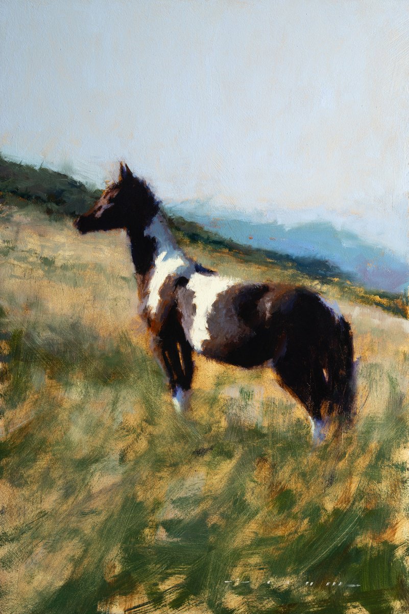 Impressionistic Animal Oil Painting By Rostyslav Malysh, 12 X 18", - Beneath The Mountain Sky - ?, Original Artwork