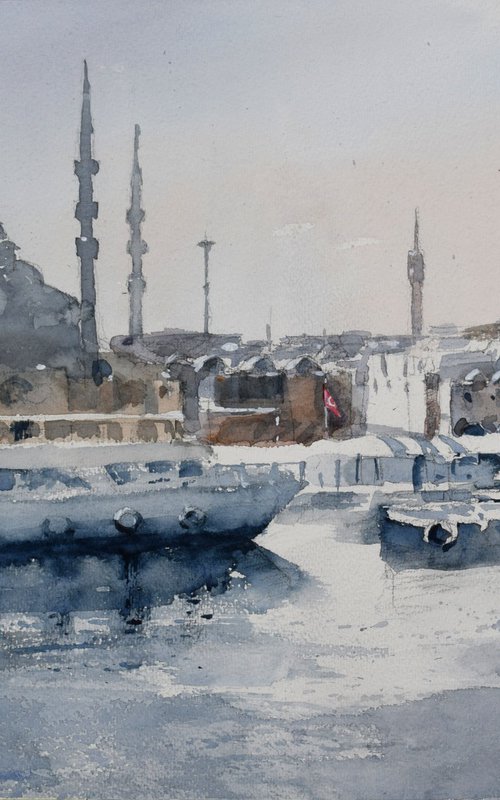 Istanbul  (Bosphorus strait) by Goran Žigolić Watercolors