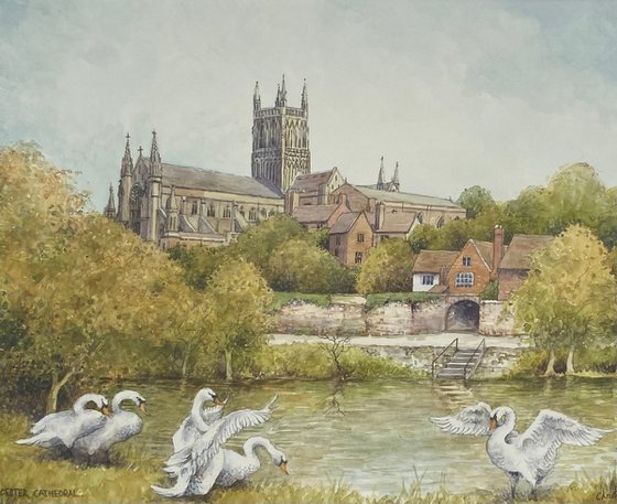 Worcester Cathedral. Original Watercolour