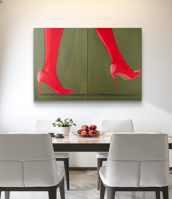 Red Step Diptych Painting
