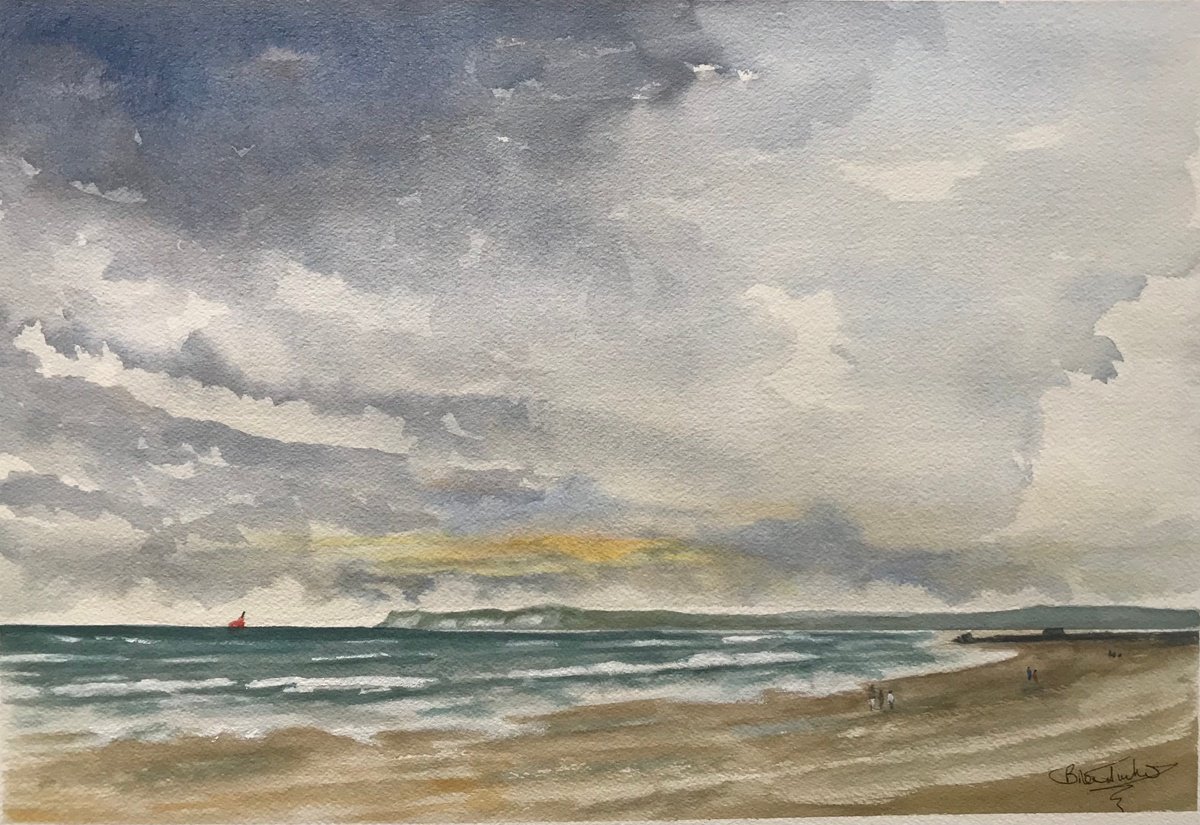 Expressive Landscape Watercolour By Brian Tucker, 18 X 12, Camber Sands To Fairlight, Original Artwork